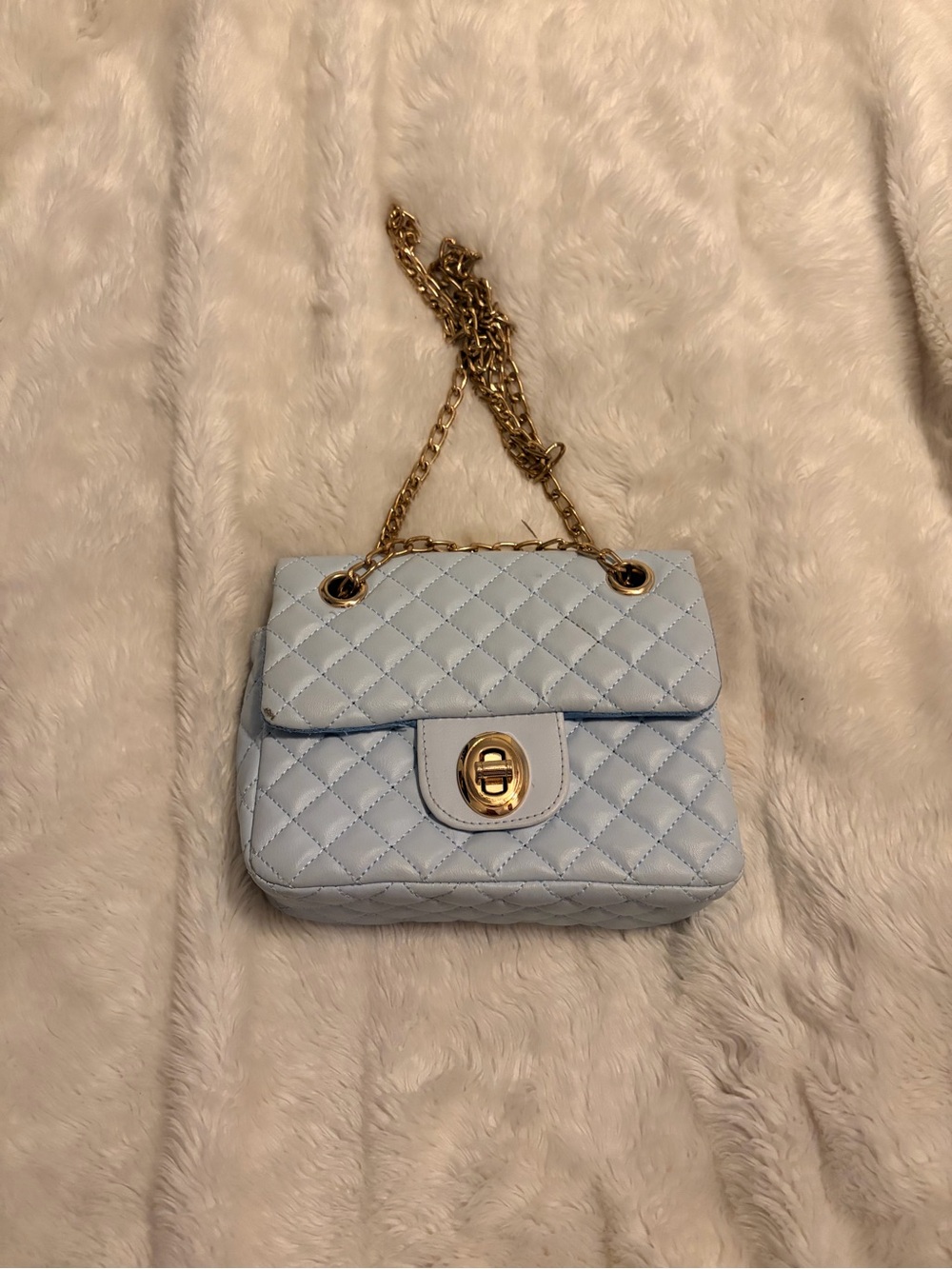 Quilted Light Blue Chain Shoulder Bag